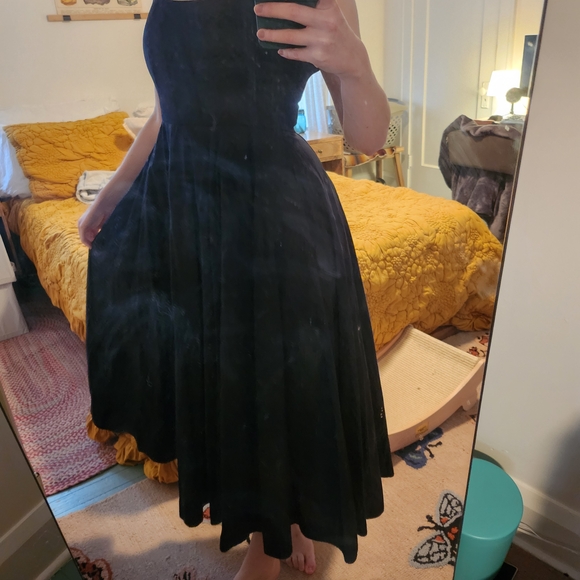 Free People Black Cotton Midi Dress with Cream Bow - Picture 3 of 5